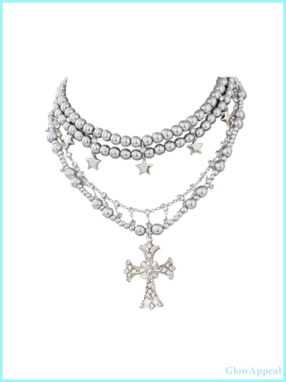 Gothic Pearl Layered Necklace with Cross Pendant for Women Punk Y2K Accessory